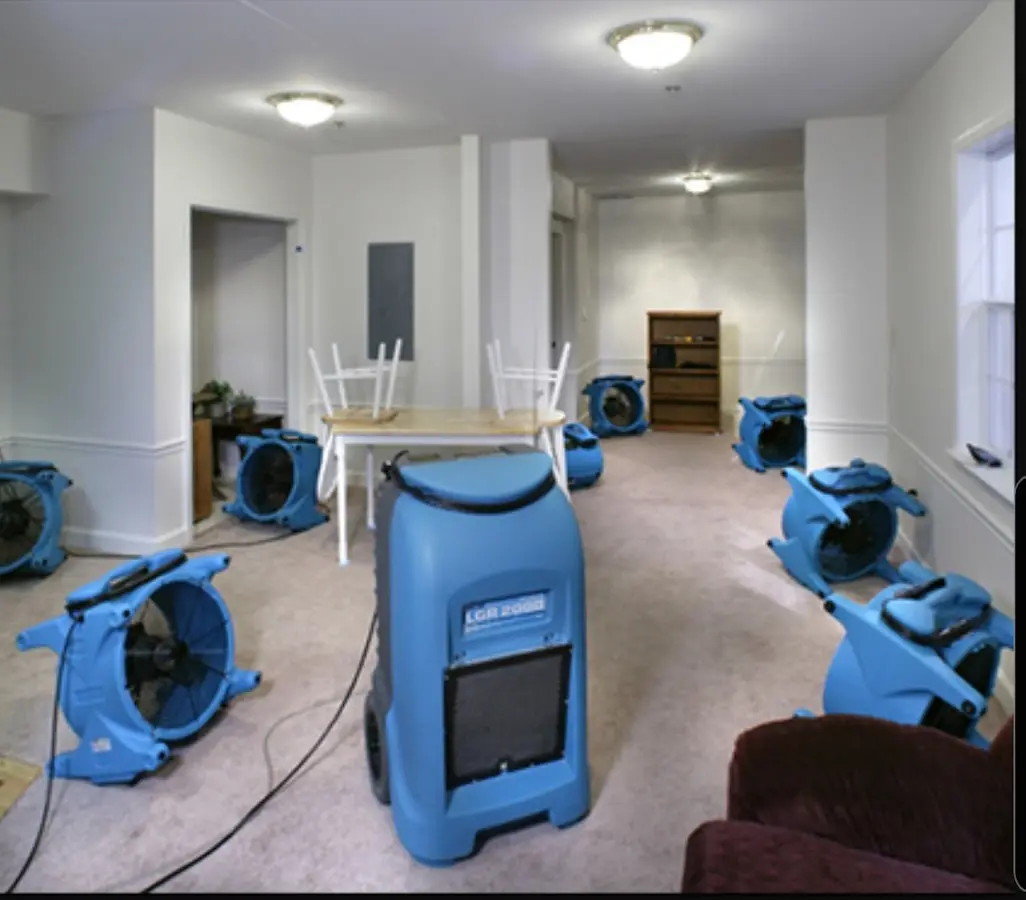 Air movers and dehumidifier setup for Water Damage Restoration in Catasauqua